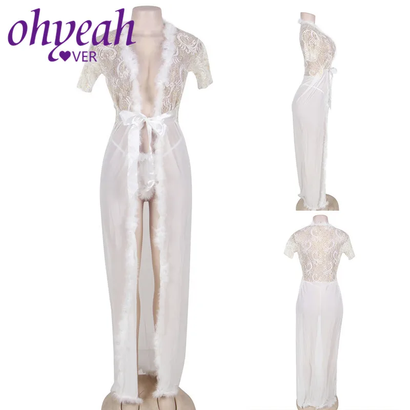 Ohyeahlover кружевная ночная сорочка с длинным ночной халат для женщин коротким