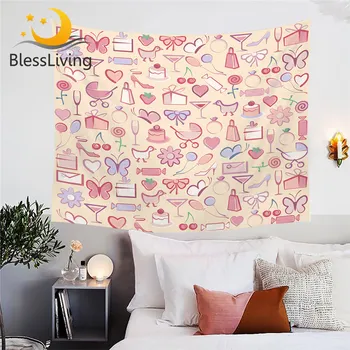 Blessliving Girl Party Tapestry Dessert Wall Hanging Butterfly Modern Decorative Wall Carpet Pink Cartoon Bedlinen Retro Sheets 1