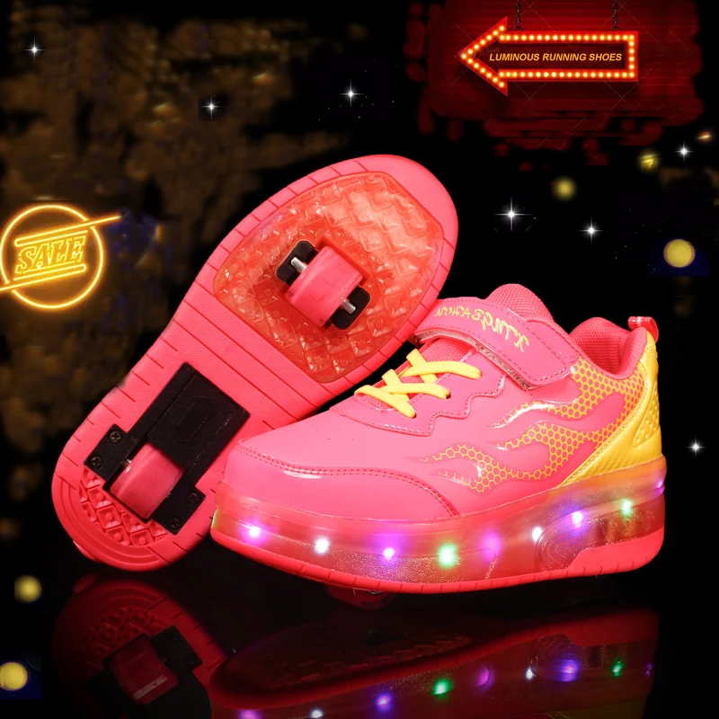

R.xjian fashion children's walking shoes boys skates girls glowing shoes charging luminous children's running shoes28-42#