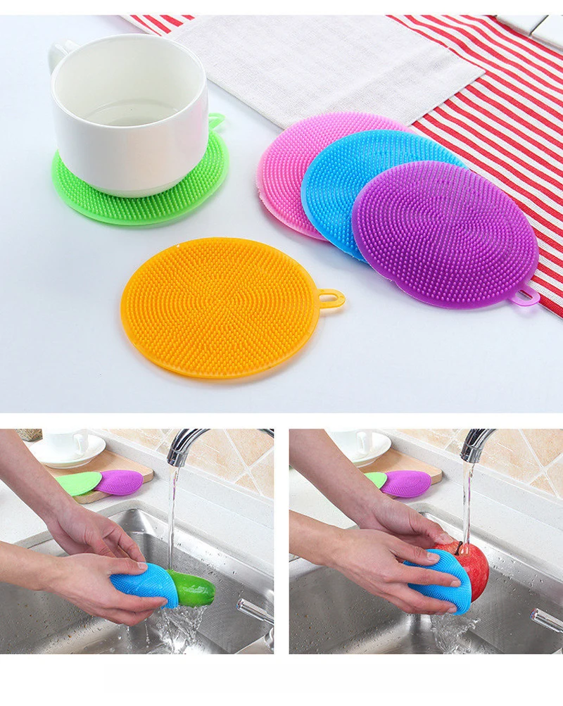 

5PC/lot Silicone Dish washing Brush Cleaning Brush Multi-Functional Cup mat Coaster Baking Heat Insulation Kitchen Accessories