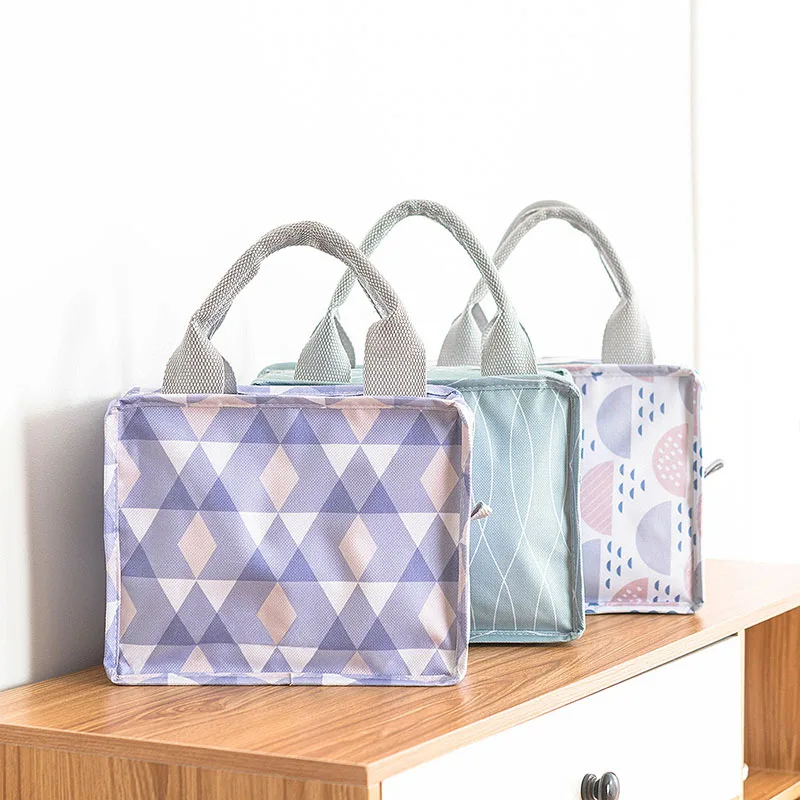 

High-capacity Insulation Package Lunch Bag For Women Children Portable Oxford Cloth Geometry Pattern Waterproof Food Picnic Bag