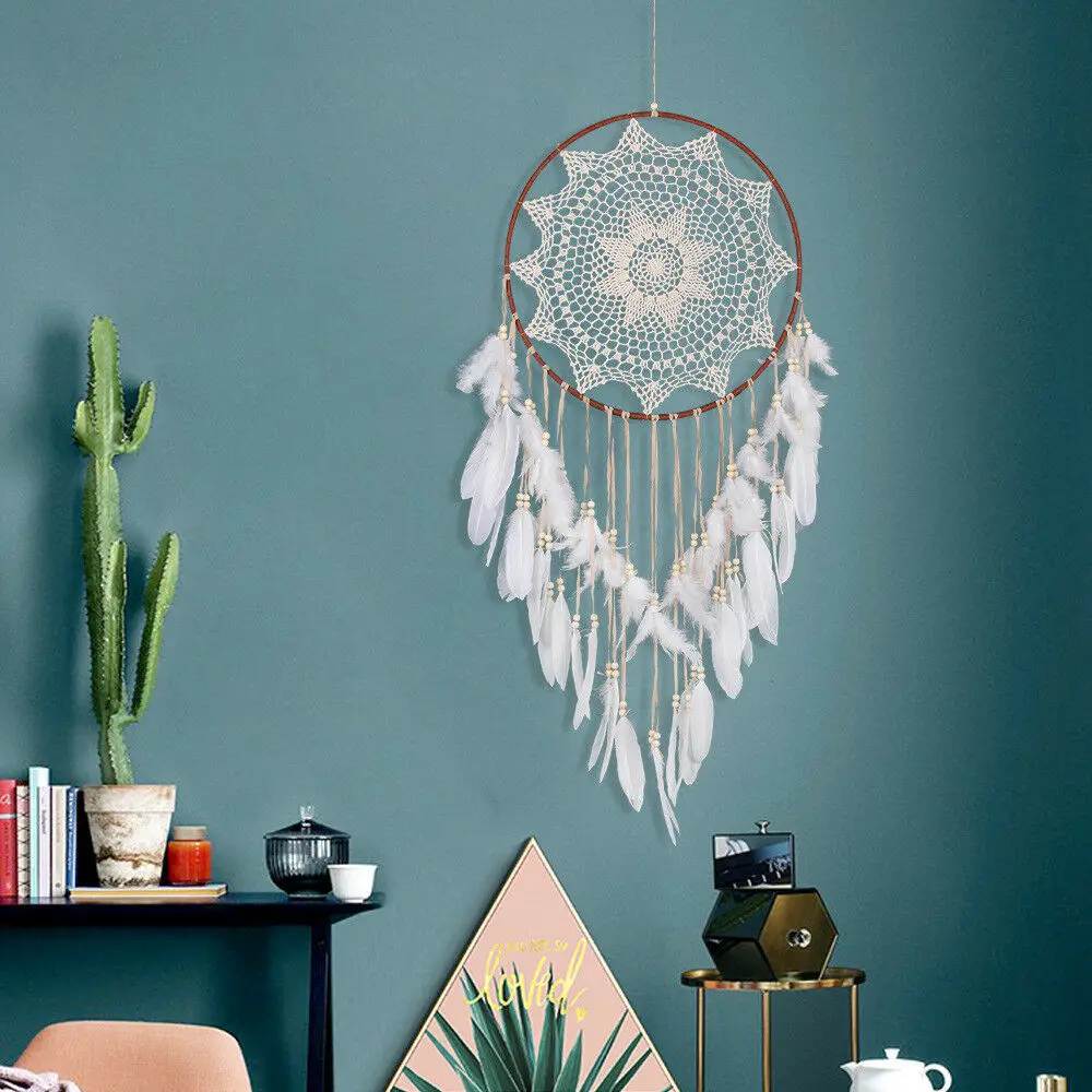 

Handmade Decor Lace Dream Catcher Feather Bead Hanging Home DIY Decoration Gift