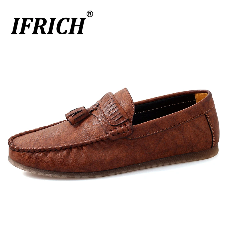 Ifrich/брендовые лоферы; мужские повседневные кроссовки на плоской подошве; мужская повседневная обувь; Мягкие Мокасины для вождения ручной работы; мужские черные лоферы с кисточками