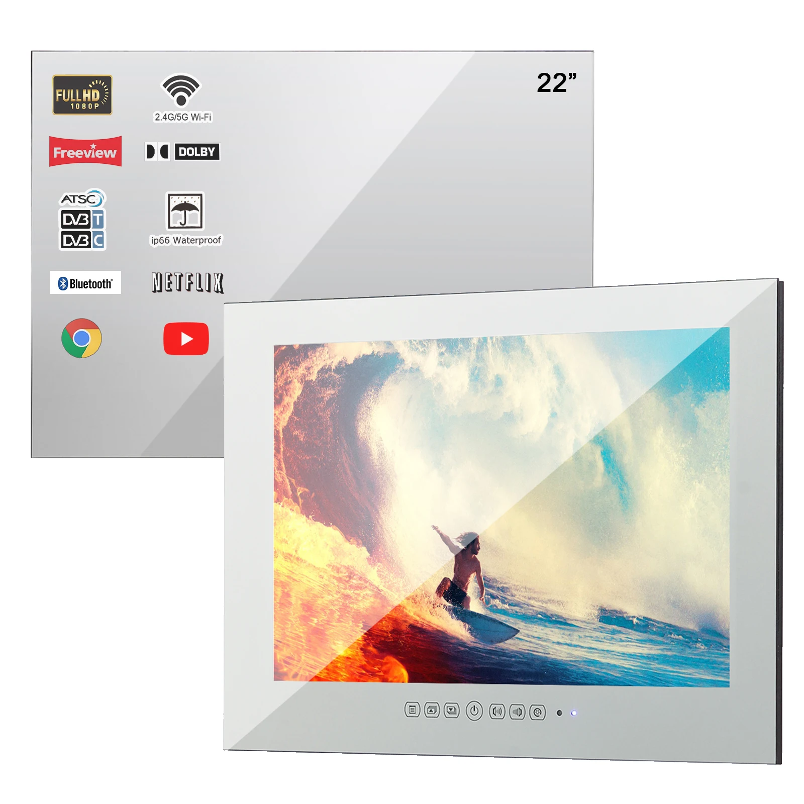 

Souria 22 дюйма волшебное зеркало Smart LED TV ванная комната с WiFi Android 11,0 безрамный монитор внутренняя реклама