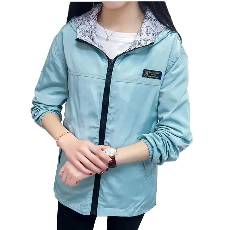 

2022 New Autumn Women Windbreaker Fashion Hooded Wear on Both Sides Thin Section Short Outwear Female Student Trench Coat 3XL