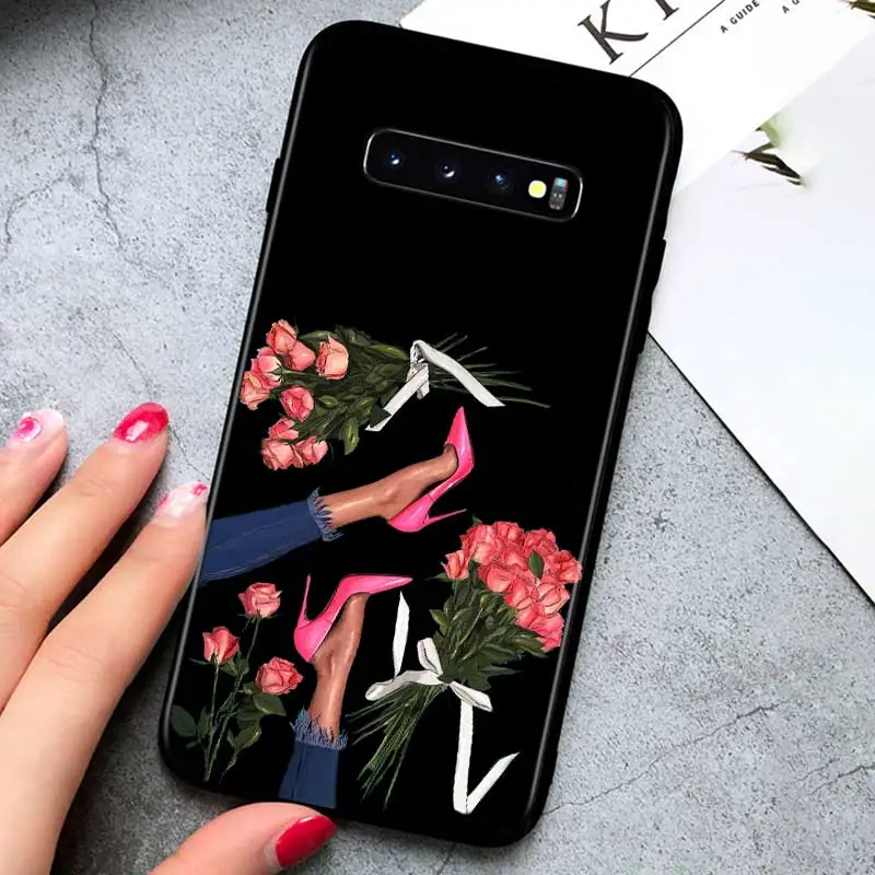 

Fashion Heels Flower Girl for Samsung Galaxy Note 20 S20 FE Lite Ultra 10 9 8 Pro S10E S10 5G S9 S8 S7 S6 Plus Black Phone Case