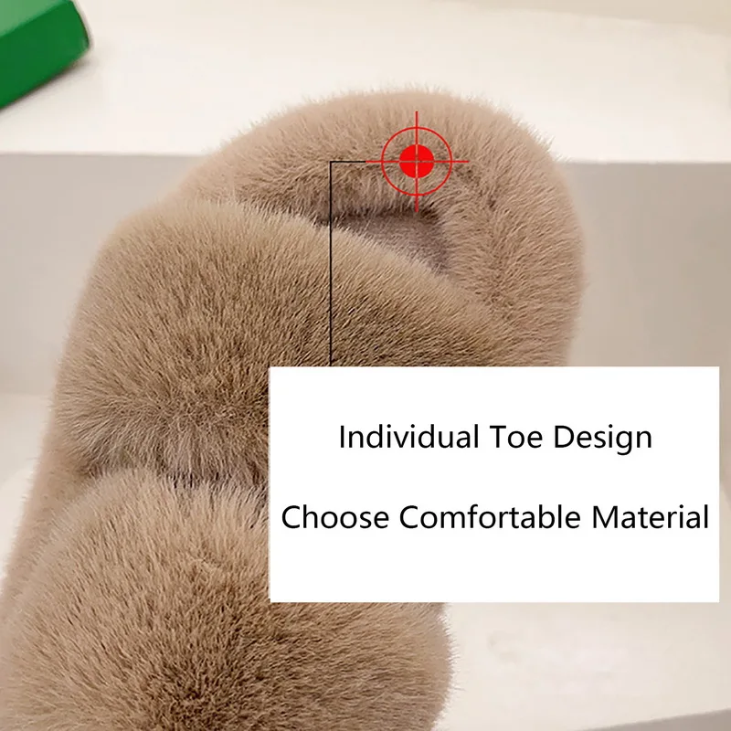 

2021 Fluffy Home Slippers Women Faux Fur Slippers Cozy Furry Slides Open Toe Slip On Soft Slippers House Floor Plush Warm Shoes