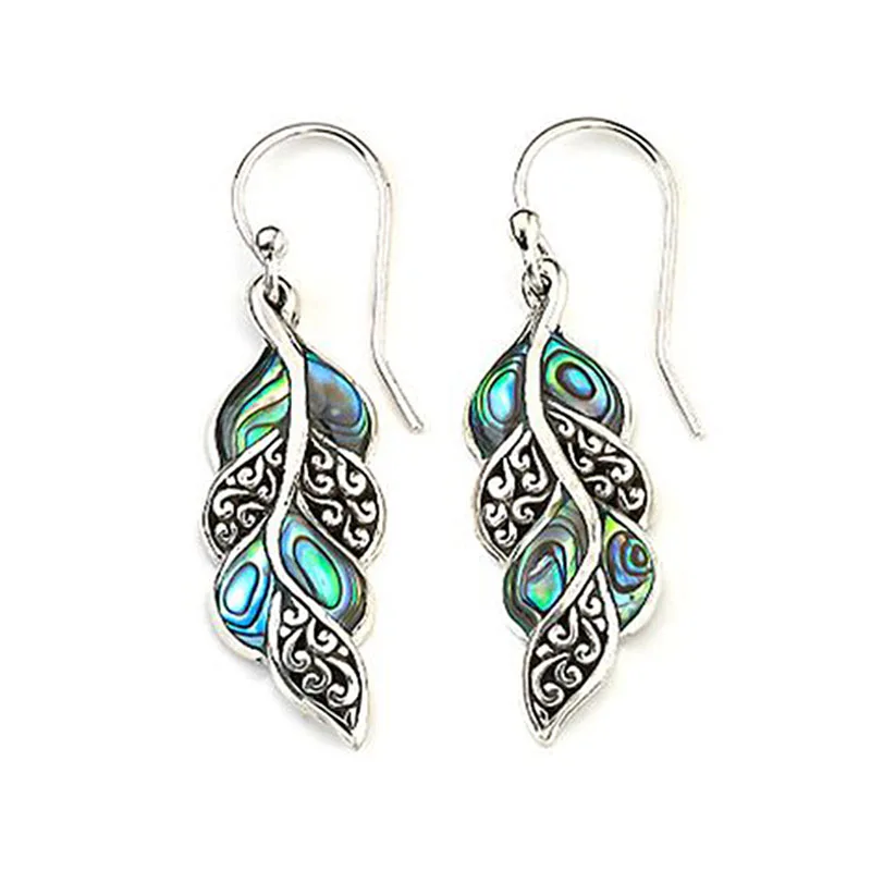 Богемные винтажные большие висячие серьги с синими полимерными листьями и