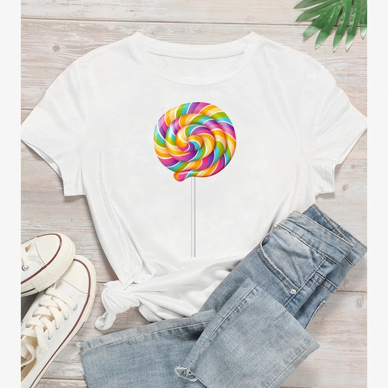 Женская футболка с принтом леденцов повседневная и эстетичная ярких цветов