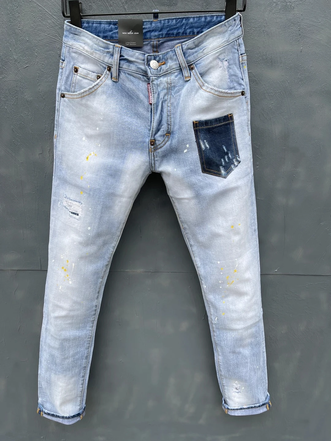 

2021 Spring and Summer New Style DSQ Men's/women's Light-colored Jeans Fashion Slim Washed Paint Stretch Pants