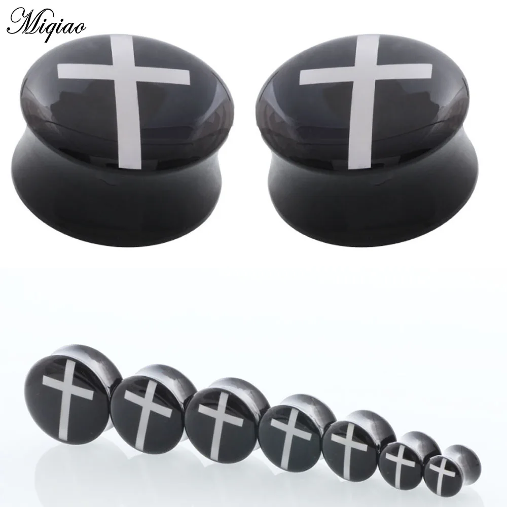 

Miqiao 2 pcs 6-25mm Explosive body piercing ear expander black solid Jesus Christ cross acrylic ear expander Europe and America