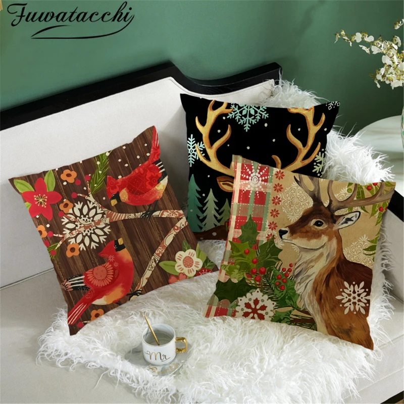 

Fuwatacchi Christmas Cushion Cover 45*45 Pillowcase Cotton Decor Pillow Cases Home Covers Cushions Linen Pillow Sofa