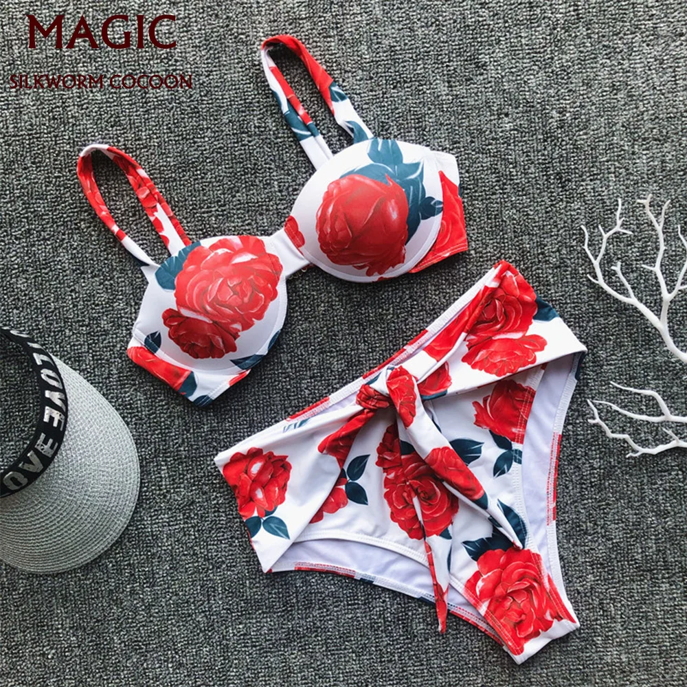 Сексуальный комплект бикини с высокой талией и принтом купальники женский