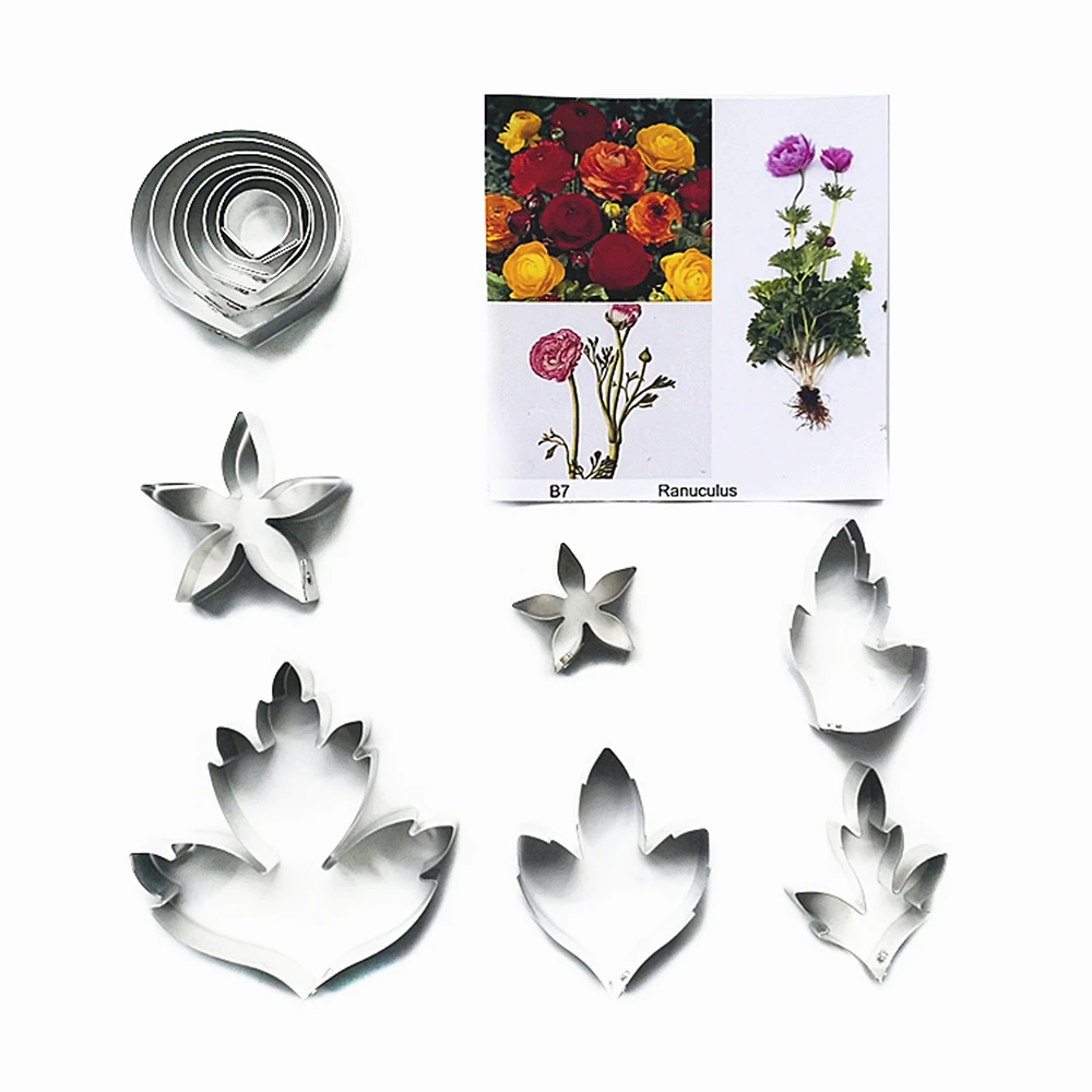 Ranuculus полный набор резаков Сахарный цветок плесень глина ножи для цветов
