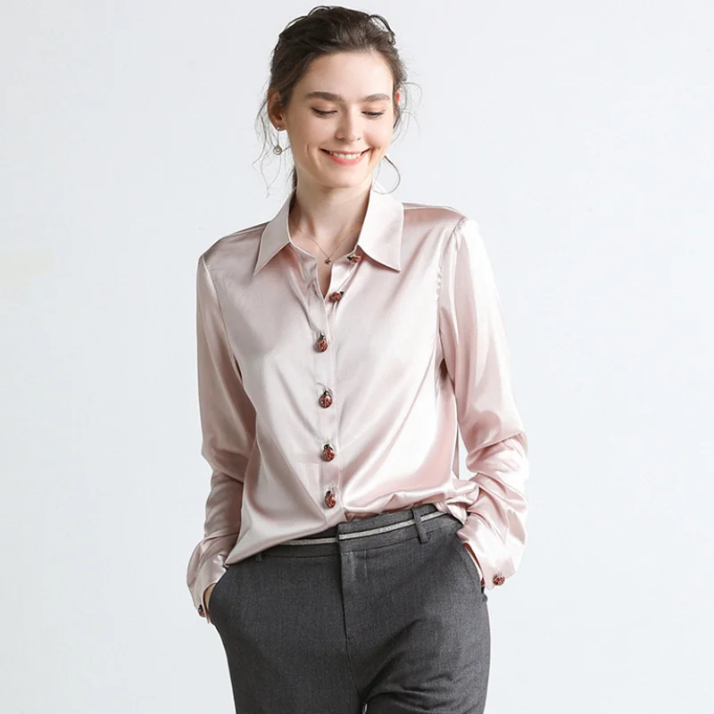 Европейская и американская женская рубашка 100% из натурального шелка 16 мм Тяжелая