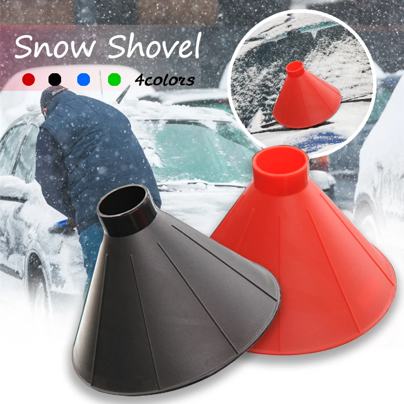 

Useful 4 Colors Multifunction Auto Windshield Cone Shaped Eco-friendly Plastic Ice Scraper Snow Shovel Funnel Accessories