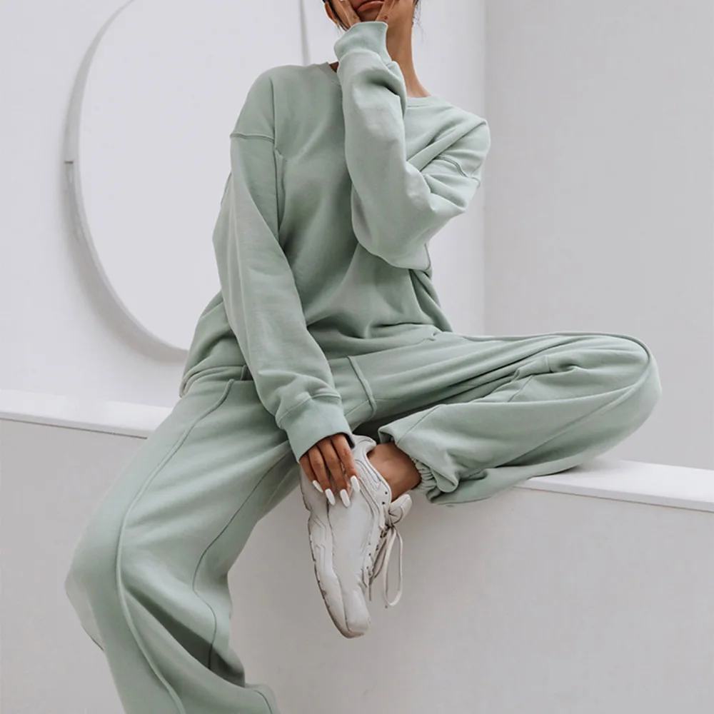 

Women Elegant outif jumpsuit Solid Sets For Women Warm Hoodie Sweatshirts And Long Pant Fashion Two Piece Sets Ladies 2021