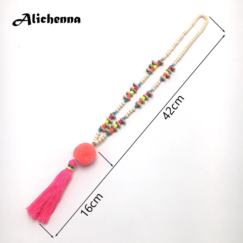 Красочные деревянные бусины ожерелье с раковинами богемное Бохо этнический