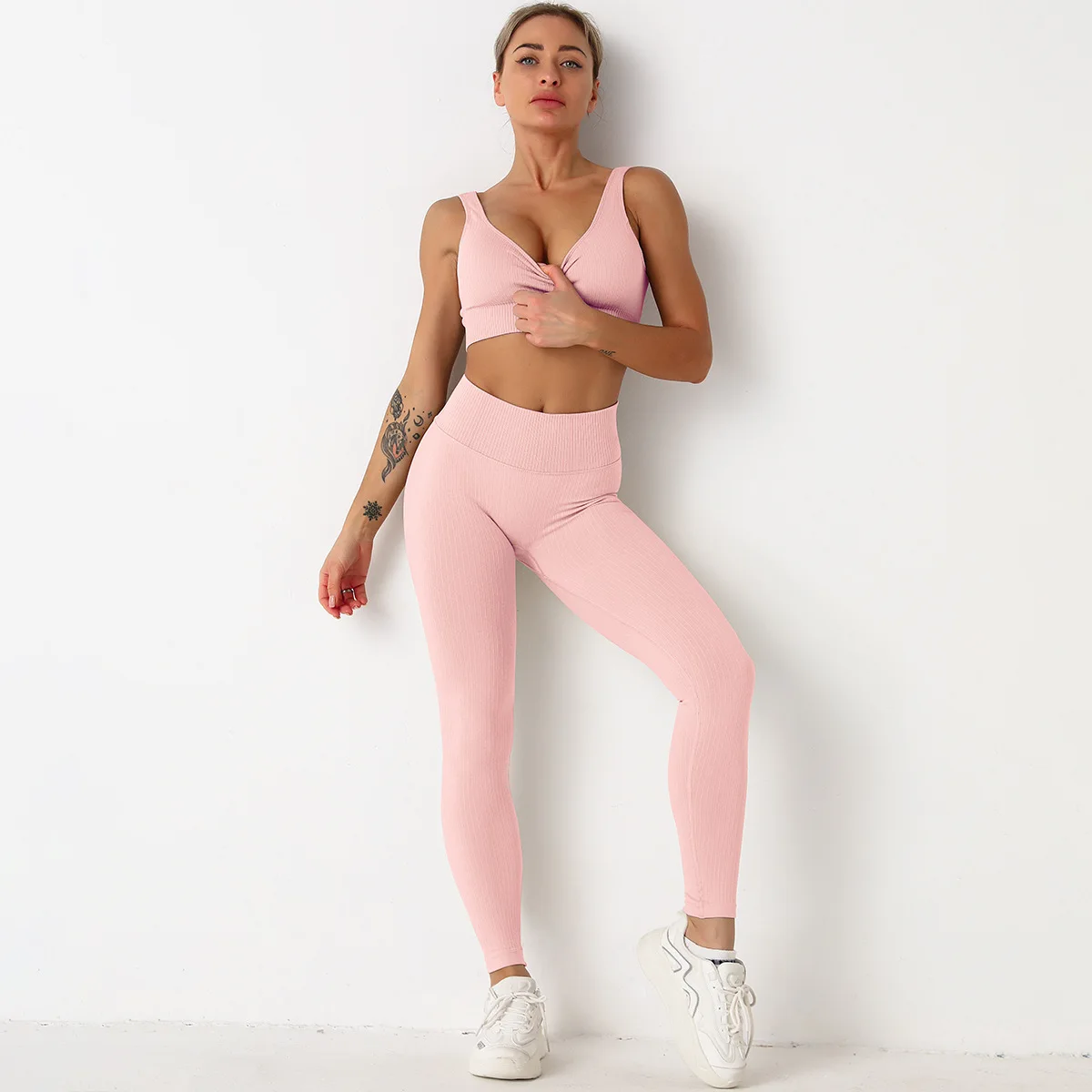 

Women Ribbed Yoga Set Sports Suit Two Pieces Set Women's Seamless Sportswear Sports Bra Leggings Training Suit Workout Suit