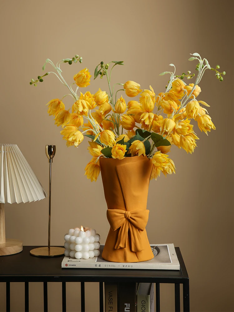 Керамическая ваза с бантом в скандинавском стиле домашнее украшение для