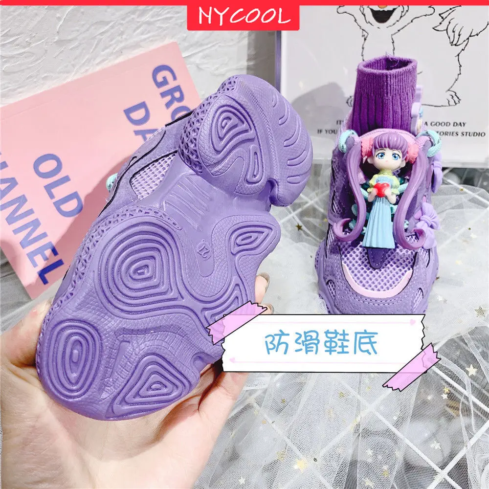 

INS Hot Cartoon Fairy Doll Girls Sneakers Winter Fur Plush Baby Shoes Toddler Children Sports Shoes 2021 Spring Mesh Kids Shoes