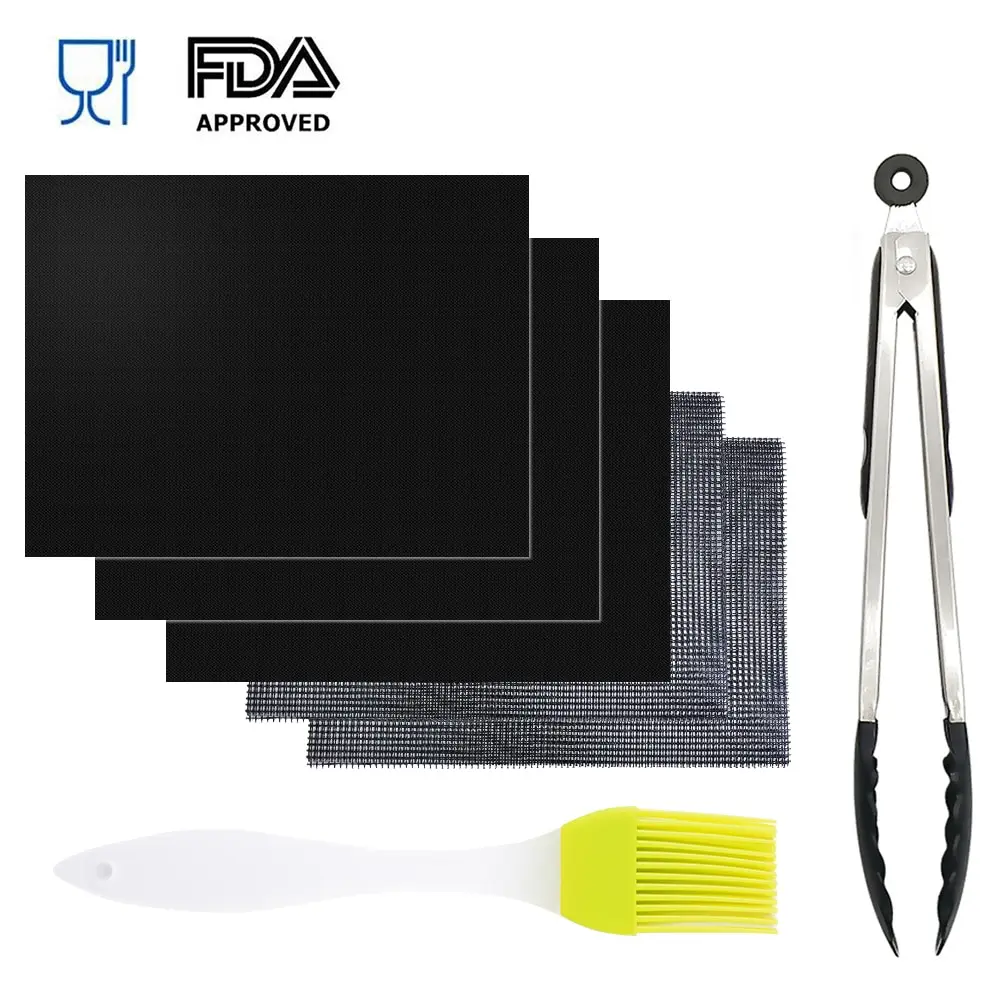 7 шт. барбекю Гриль коврик антипригарный коврики для выпечки Tong и силиконовая