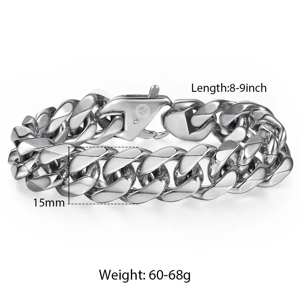 Мужские браслеты из нержавеющей стали 316L серебристые на цепочке 13/15 мм 8/9 дюймов