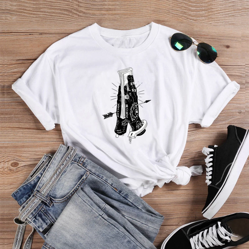 Готическая женская футболка с рисунком из цветных страдающих ведьм руки и деньги