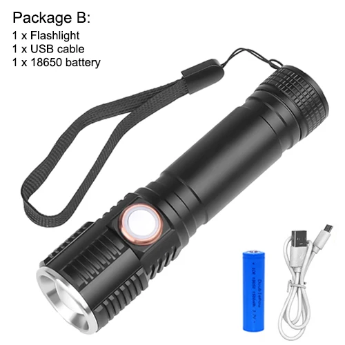 with battery Asafee C18 Мощный T6 светодиодный светильник-вспышка, фонарь с зумом, USB Перезаряжаемый Тактический светильник, походный охотничий фонарь, вспышка, светильник фонарь - Испускаемый цвет: with battery