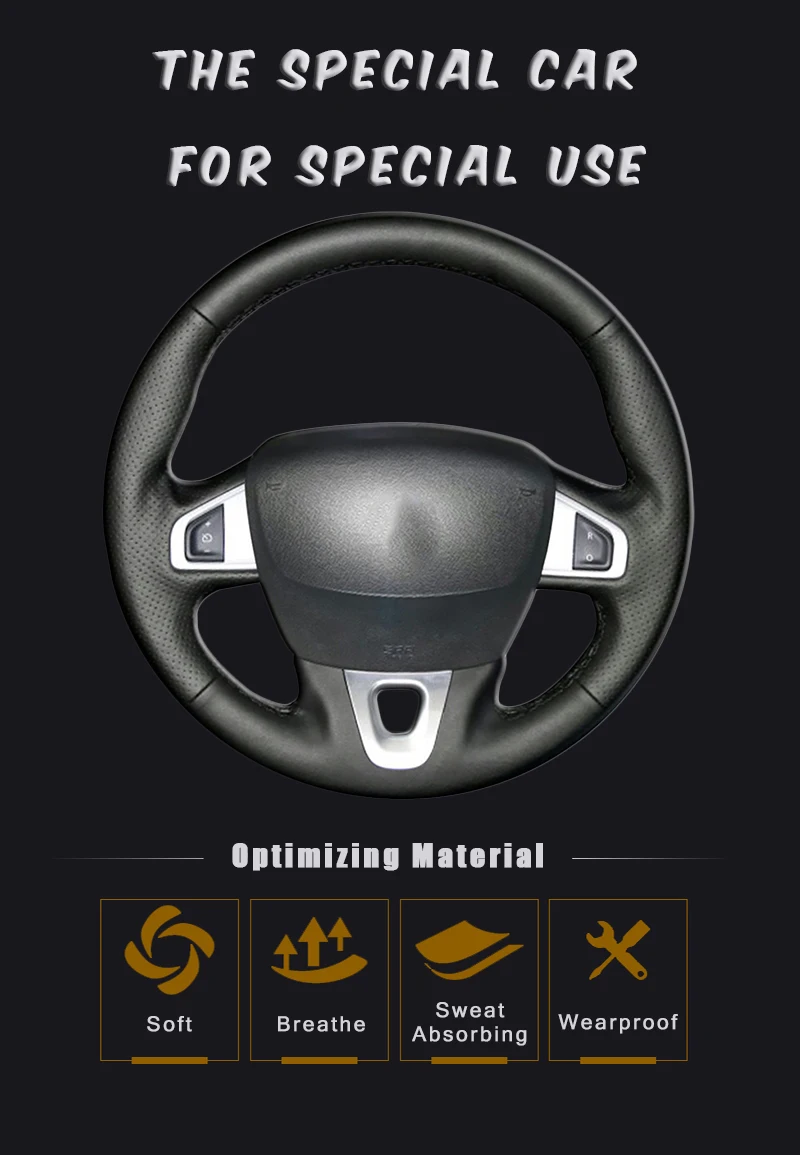 Автомобильная оплетка на руле для Renault Megane 2008- Fluence(ZE) 2010- Kangoo- авточехлы Стайлинг