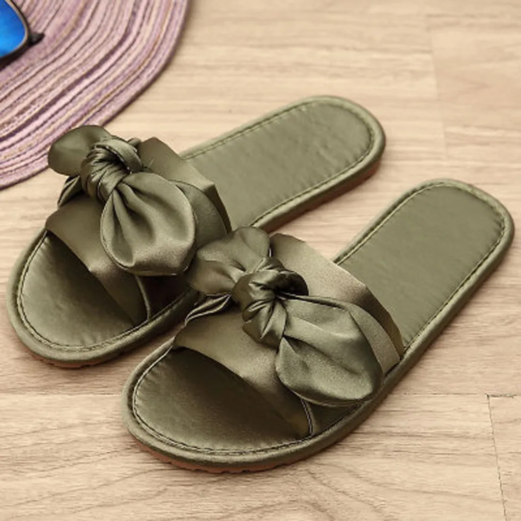 KANCOOLD Women Slippers 2019 New Satin Bow Home Slip Breathable Casual Fashion Simple Flat Indoor | Обувь