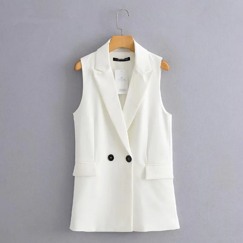 

New Women simply sleeveless double breasted vest jacket office ladies wear casual suit waistCoat pockets outwear tops waistcoat