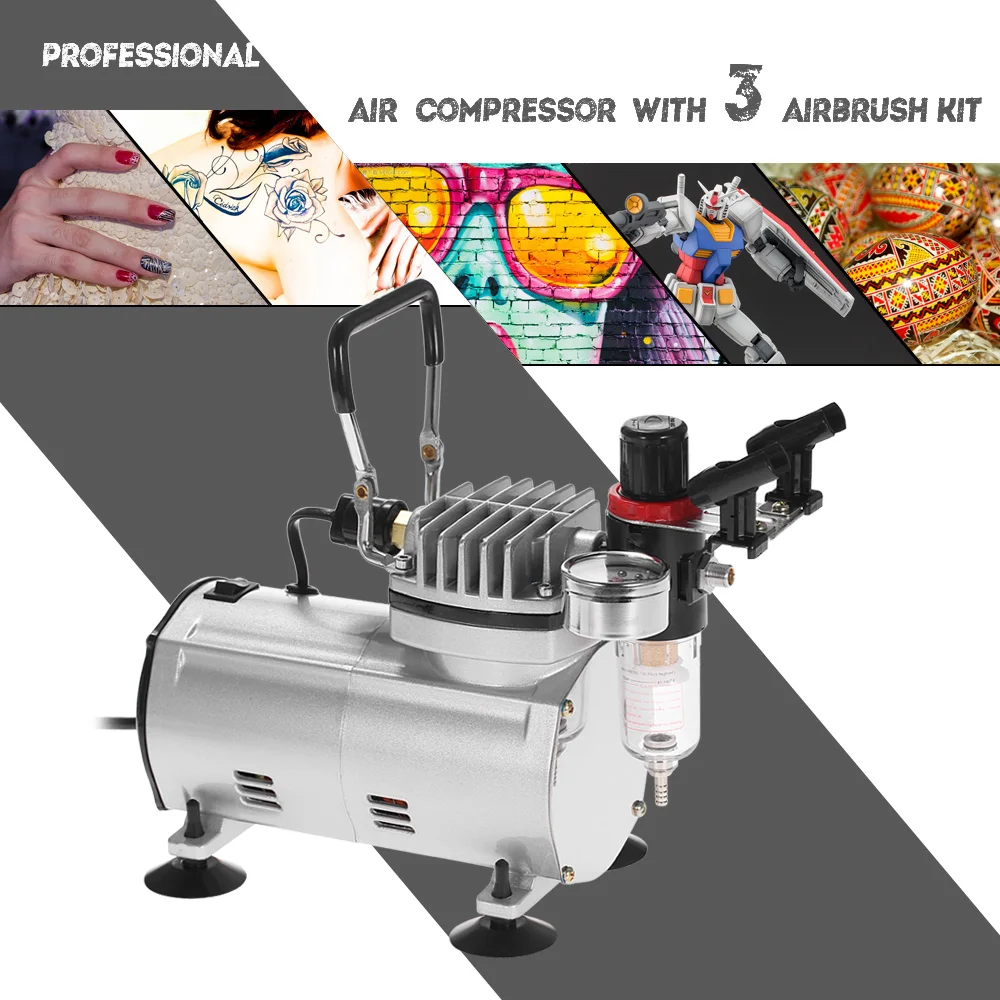 for Gravity Feed Fluid 01 Adjustable and Mini Air Compressor Paint Machine with Airbrush 