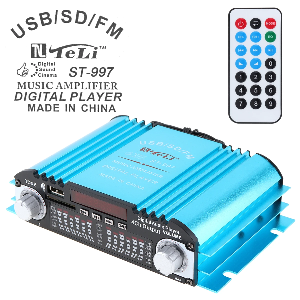 Стерео усилитель 4CH автомобильный аудио усилитель мощности fm-радио плеер SD USB DVD MP3+ пульт дистанционного управления для автомобиля мотоцикла домашний аудио