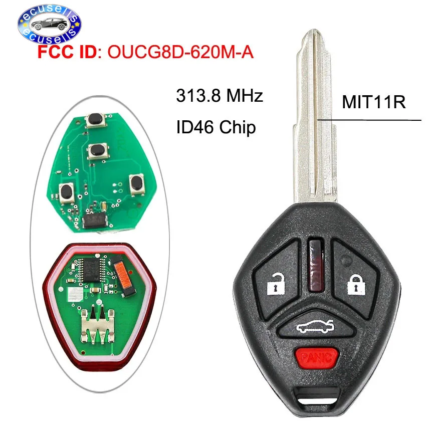 4 кнопки дистанционного ключа Fob 3 + 1 кнопка для Mitsubishi Master 313 8 MHZ ID46 чип FCC ID:OUCG8D-620M-A |