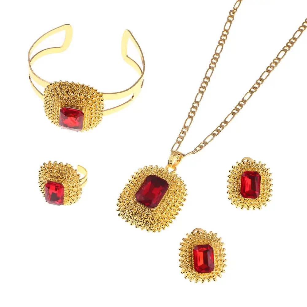 Модные ювелирные украшения с голубым красным зеленым камнем комплект ювелирных