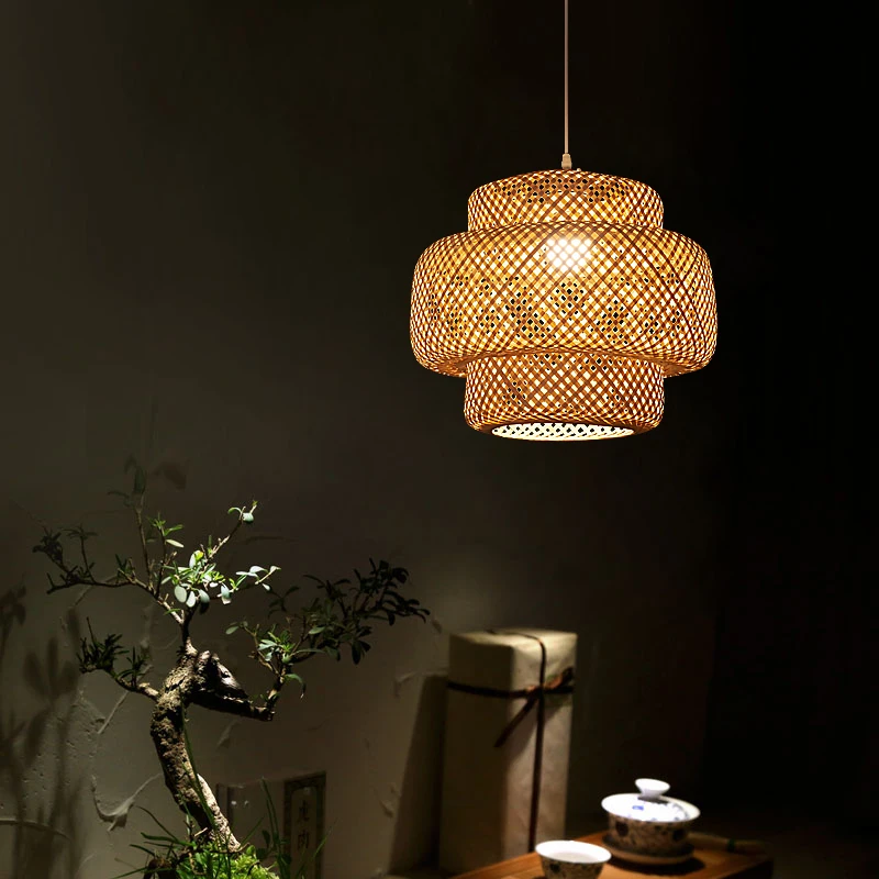 Подвесной светильник из бамбука/ротанга китайские плетеные лампы E27 лампы-фонари