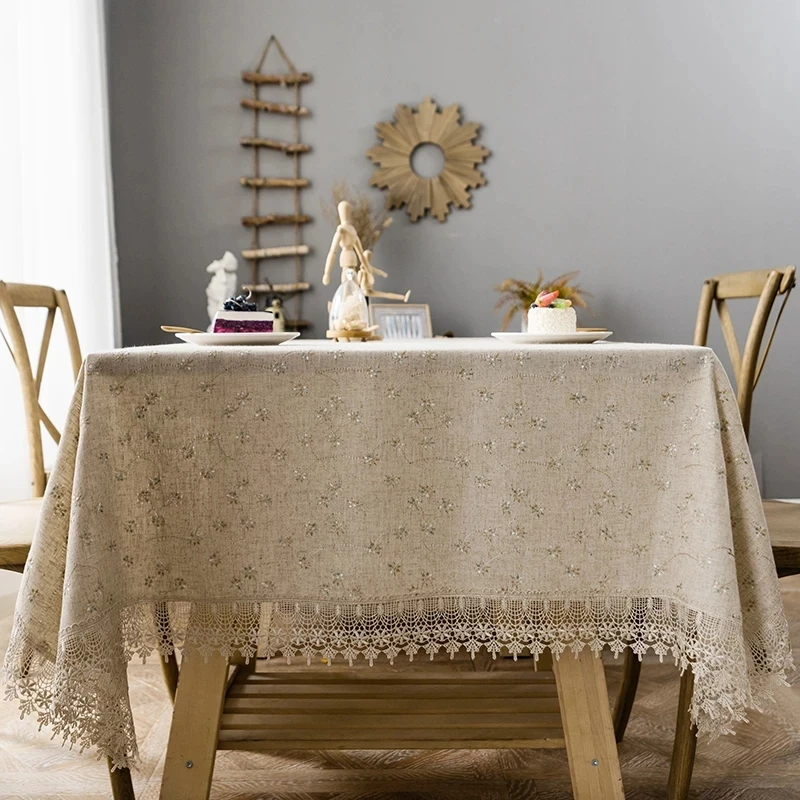 

Modern Tablecloth Embroidered Floral Table cloth For Cotton nappe de table Water-soluble Lace Table Cover tapete mantel mesa