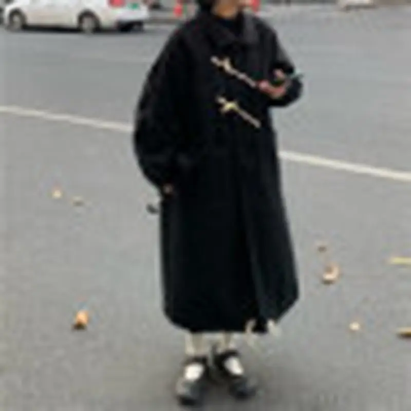 

and winter Autumn 2021 new women's windbreaker retro age reduction ox horn button medium length coat women's wide tweed coat wom