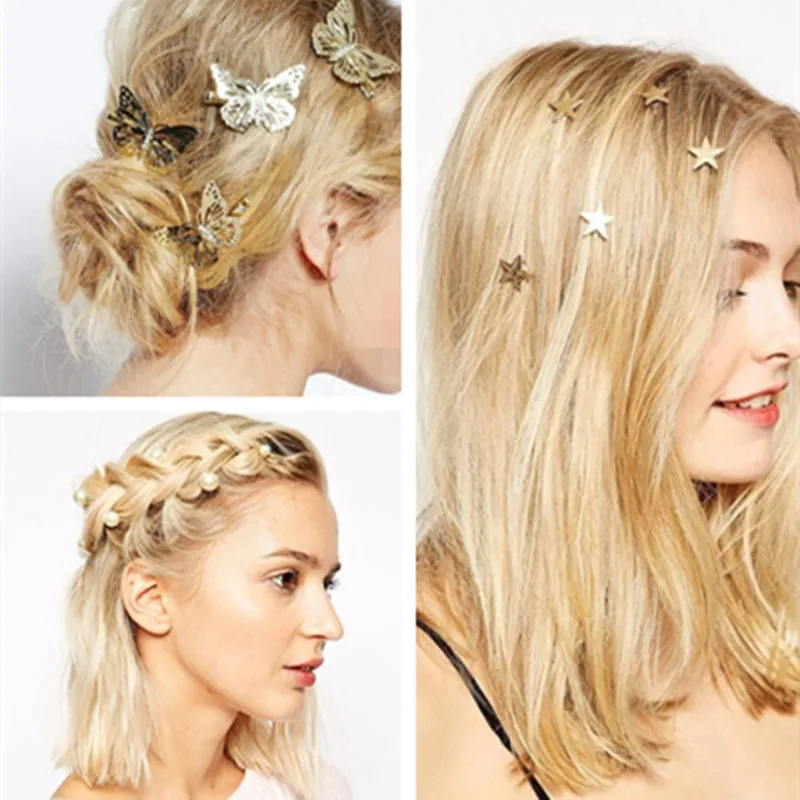 

2/6/10 Pcs Star Pearl Butterfly Metal Gold Hair Pins Wedding Small Swirl Hair Pins Spiral Spin Bridal Hair Clip for Women Girl