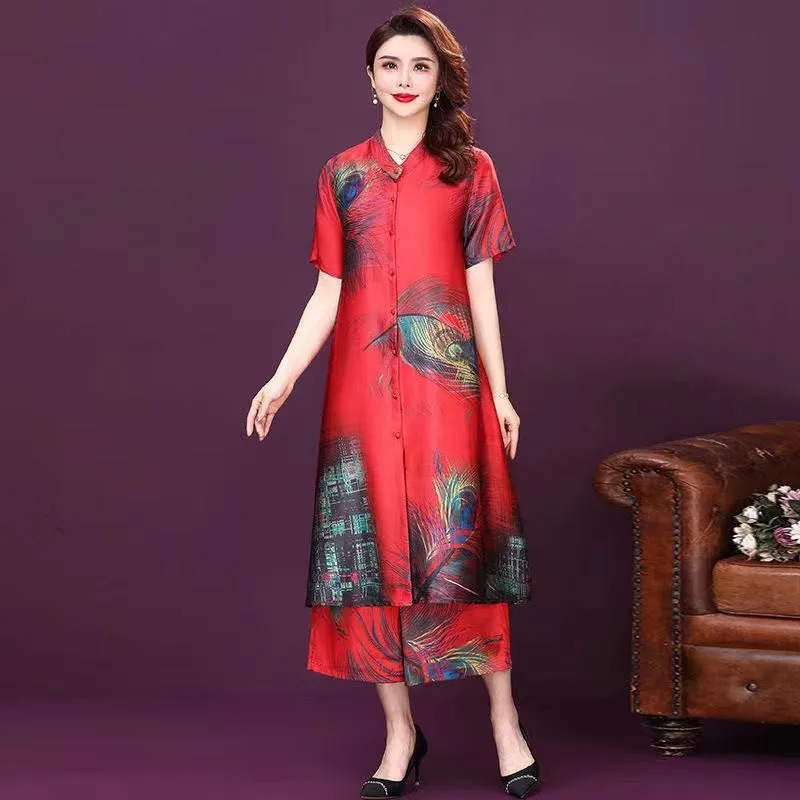 Женское платье свободного покроя элегантное из двух частей с принтом и широкими