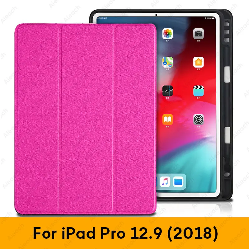 12.9 2018 Rose Red Чехол для iPad Pro 12,9 с держателем-карандашом из искусственной кожи, передняя крышка, мягкий силиконовый чехол для iPad Pro 12,9 - Цвет: 12.9 2018 Rose Red