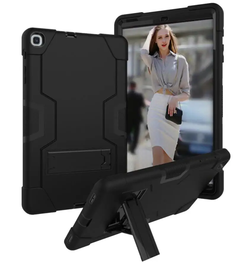 black black Чехол для Samsung Galaxy Tab A 10,1 SM-T510 T515, детский безопасный сверхмощный силиконовый Жесткий противоударный Броня Гибридный чехол-подставка+ ручка - Цвет: black black