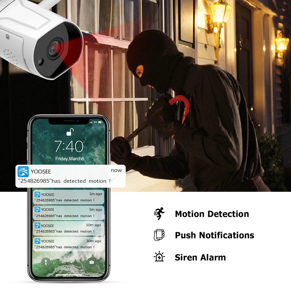 Камера Наружного видеонаблюдения LOOSAFE Yoosee 1080P 3 Мп Wi Fi ONVIF с функцией ночного