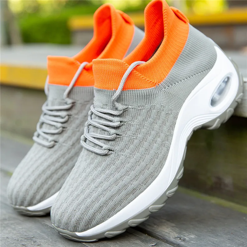 

Women's Flats Women Sock Sneakers Knitted Vulcanized Flat Shoes Women Slip on Light Breathable Air Cushion Ladies