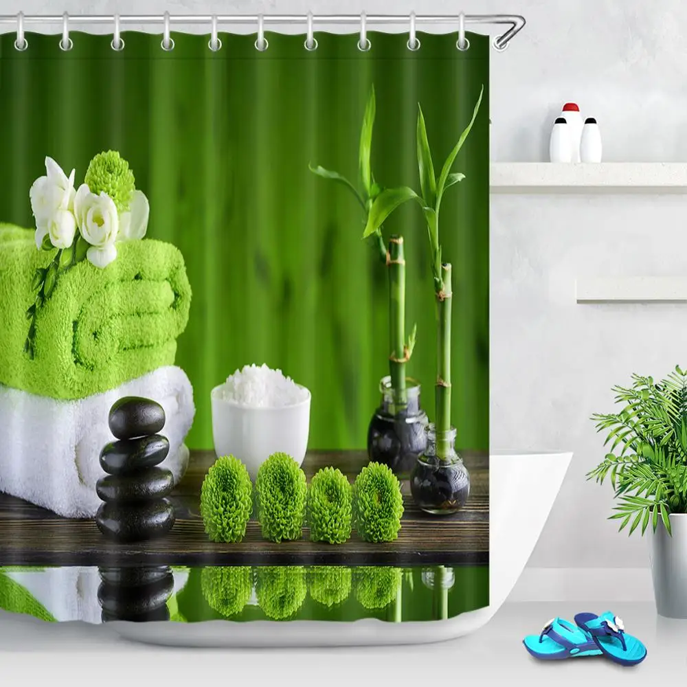 Занавеска для душа из дзен камня бамбуковый камень Азиатский цветок лотоса