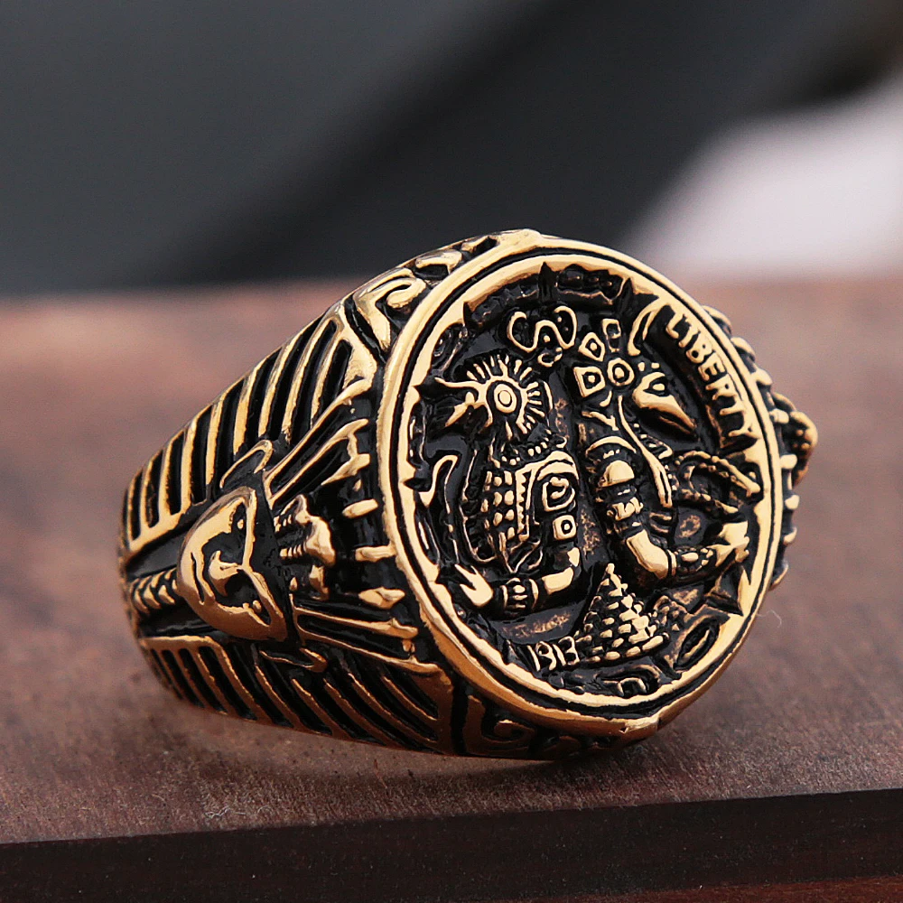 

Vintage Anubis Egyptian Ring Jewelry Mens Stainless Steel Egyptian Pharaoh Stamp Ring Gothic Biker Amulet Gift Wholesale
