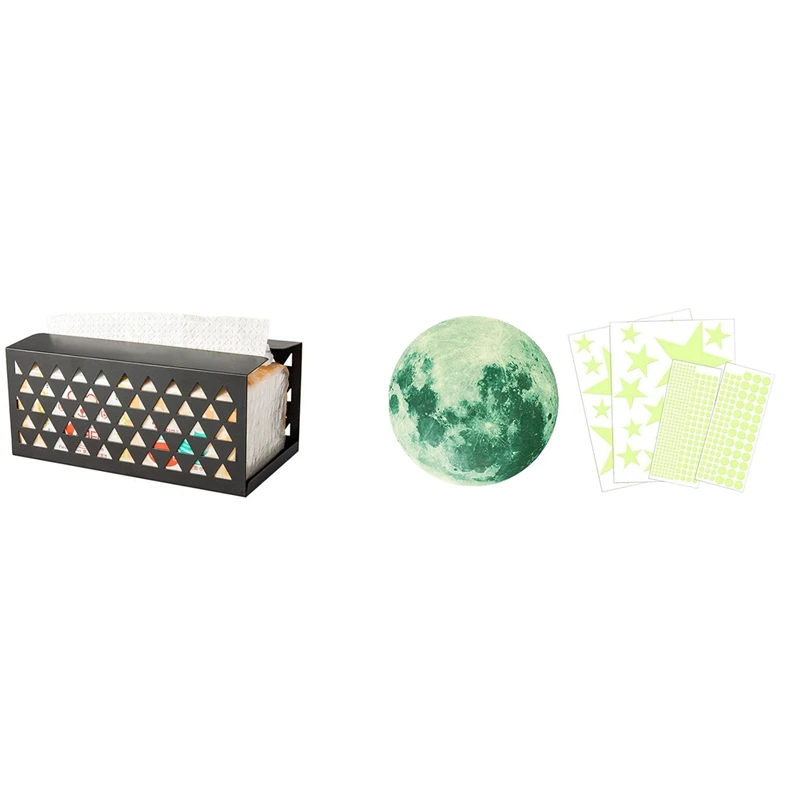 

Iron Tissue Box Napkin Paper Box Tissue Box With 435Pcs 30Cm Moon,Stars,Dots,Luminous Wall Decal Kids Stickers