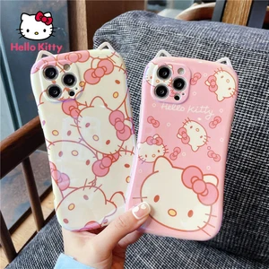Hello Kitty Cute Cat Ear Phone Case for iPhone13 13Pro 13Promax 12 12Pro Max 11 Pro X XS MAX XR 7 8 Plus Cover