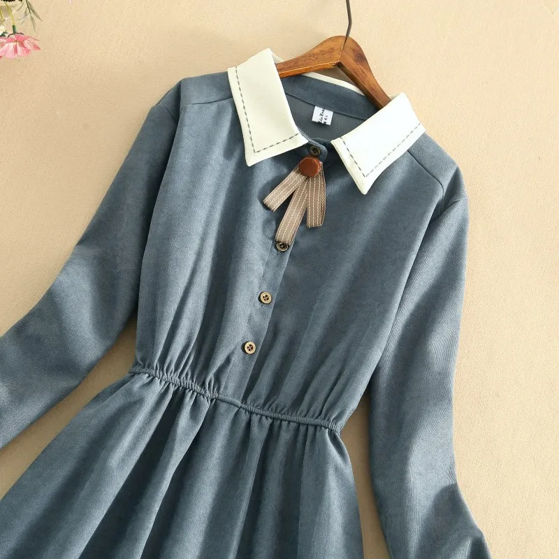 

Spring Autumn Vintage Women Dresses 2021 Fashion Elegant Slim Long Sleeve Button Elastic Waist Dress Casual Female A-line Dress